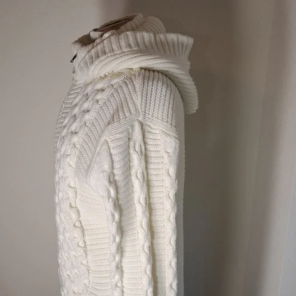 Makobi Men’s Streetwear Sweater Cable Knit Zip Cardigan Cream Hooded Pockets XL - Picture 5 of 15